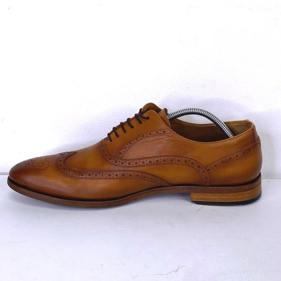 TAFT The Beck Handcrafted Brogue Wingtip Leather Dress Shoe Burnt Honey Mens 10 - Picture 10 of 13